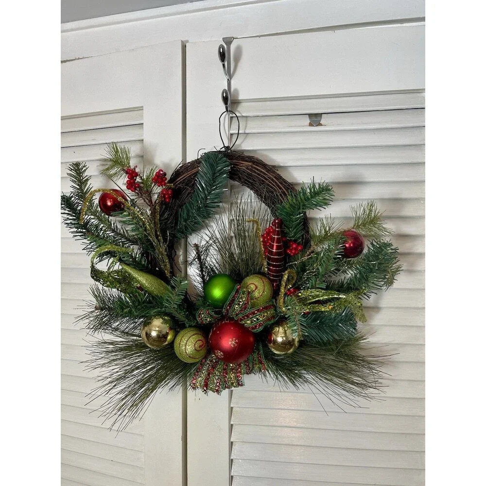 Christmas Wreath- Pine, Red, Green, Gold